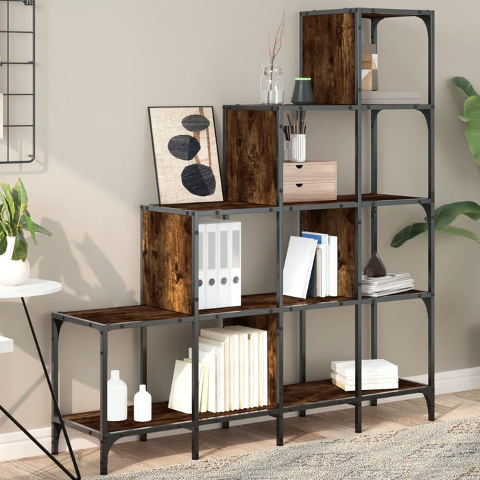 Bibliotecă, stejar fumuriu, 122x30x132 cm, lemn prelucrat/metal WALTI