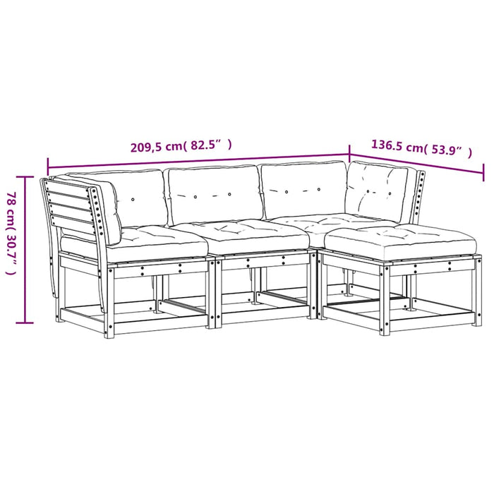 Set mobilier de grădină cu perne, 4 piese, lemn masiv de pin WALTI
