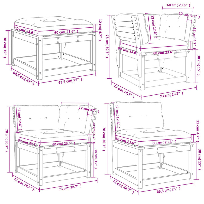 Set mobilier grădină cu perne 5 piese alb lemn masiv de pin - WALTI WALTI