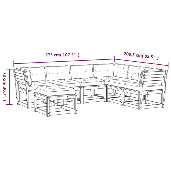 Set mobilier de grădină cu perne, 7 piese, lemn masiv de pin - WALTI WALTI
