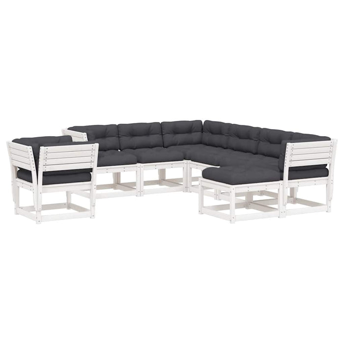 Set mobilier grădină cu perne, 8 piese, alb, lemn masiv de pin WALTI