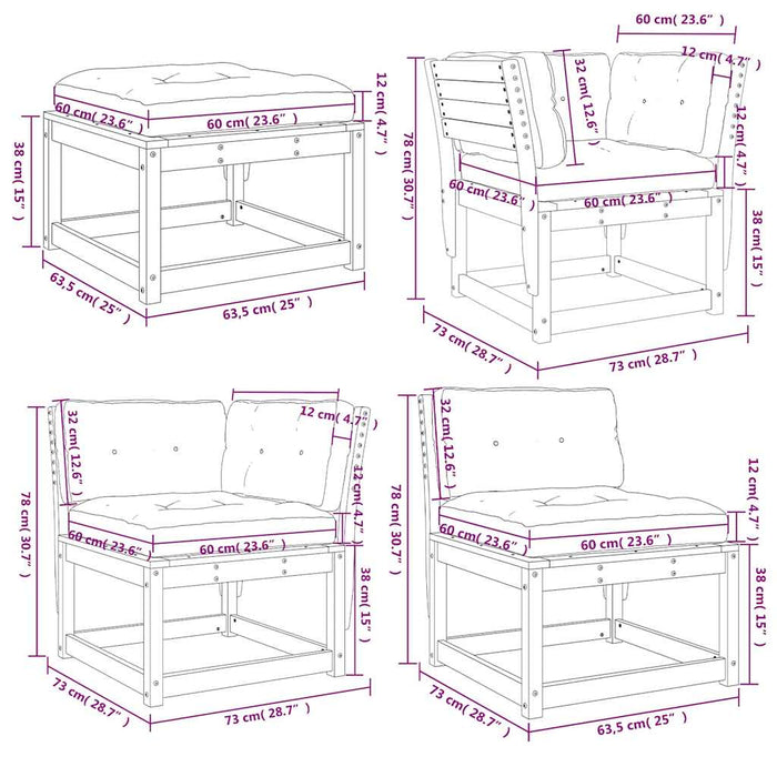Set mobilier grădină cu perne, 8 piese, alb, lemn masiv de pin WALTI