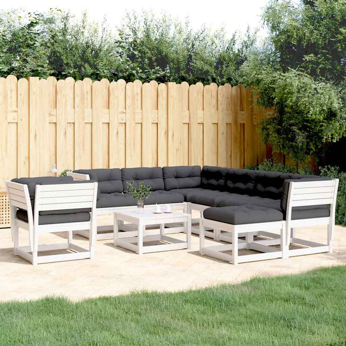 Set mobilier grădină cu perne, 8 piese, alb, lemn masiv de pin WALTI
