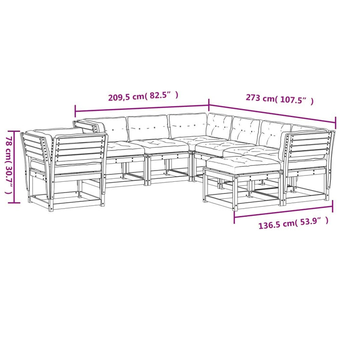 Set mobilier de grădină cu perne, 8 piese, lemn masiv de pin - WALTI WALTI