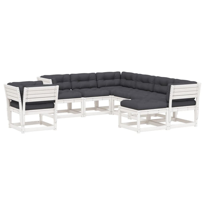 Set mobilier grădină cu perne, 8 piese, alb, lemn masiv de pin - WALTI WALTI