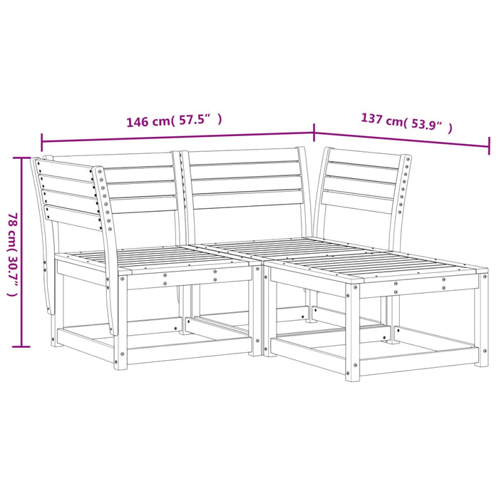 Set canapea de grădină, 3 piese, lemn de pin tratat WALTI