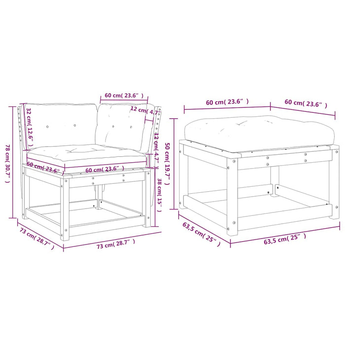 Set mobilier de grădină cu perne, 3 piese, lemn masiv de pin WALTI
