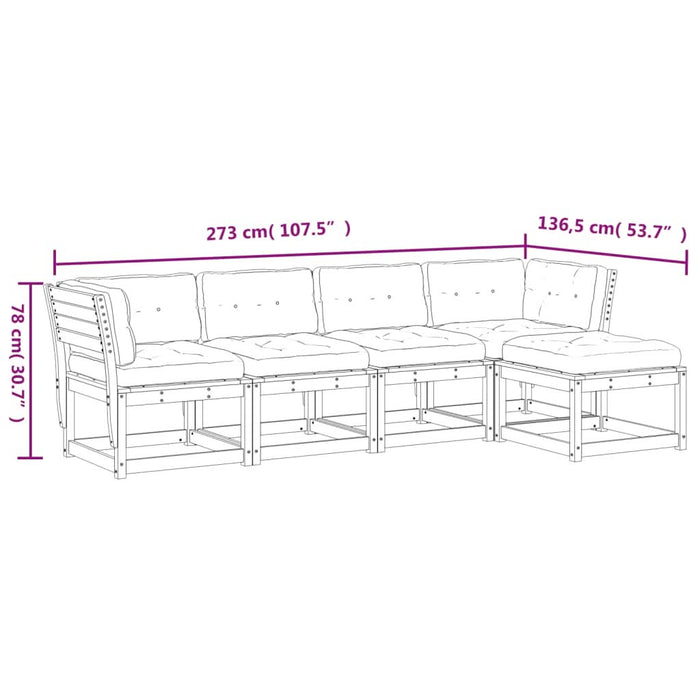 Set mobilier de grădină cu perne, 5 piese, lemn masiv de pin - WALTI WALTI