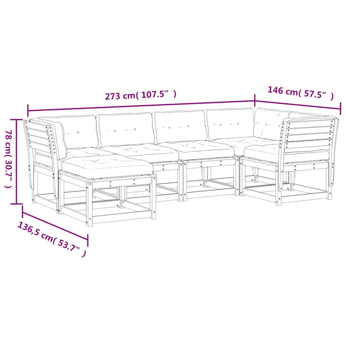 Set mobilier de grădină cu perne, 6 piese, lemn masiv de pin WALTI