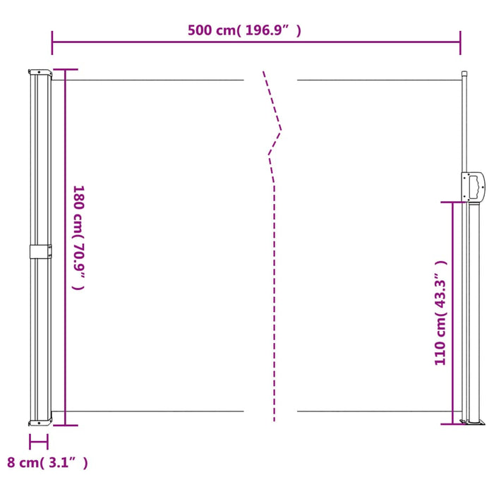 Copertina laterală retractabilă, crem, 180x500 cm - WALTI WALTI