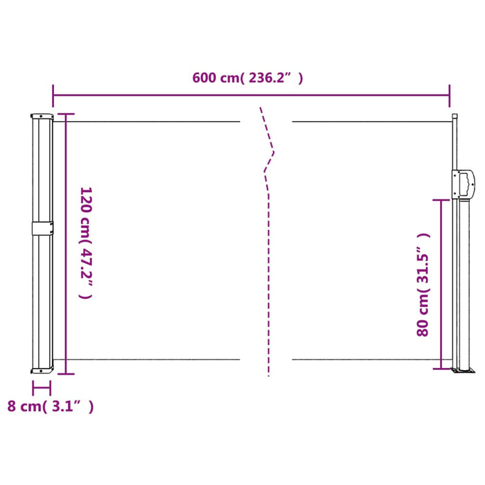 Copertină laterală retractabilă, negru, 120 x 600 cm - WALTI WALTI