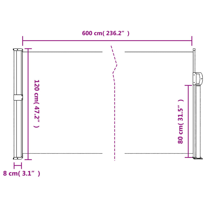 Copertină laterală retractabilă, antracit, 120 x 600 cm - WALTI WALTI