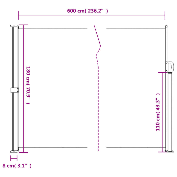 Copertină laterală retractabilă, crem, 180x600 cm - WALTI WALTI