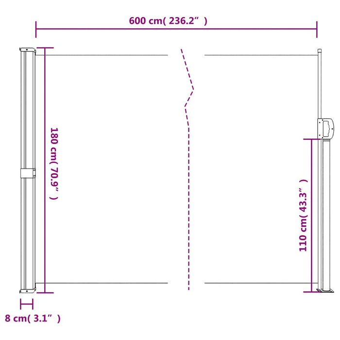 Copertină laterală retractabilă, verde închis, 180x600 cm WALTI