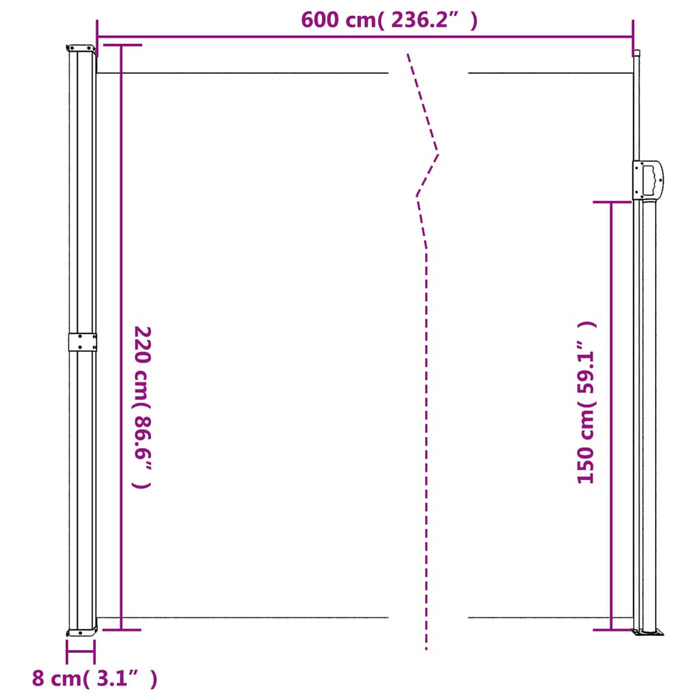 Copertină laterală retractabilă de terasă, negru, 220x600 cm - WALTI WALTI