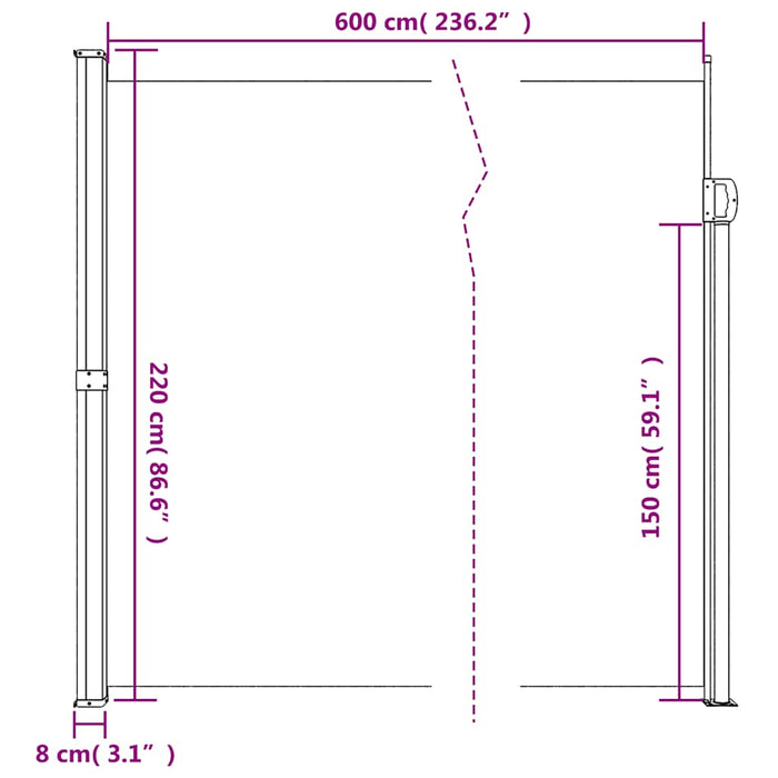 Copertină laterală retractabilă, bej, 220x600 cm - WALTI WALTI