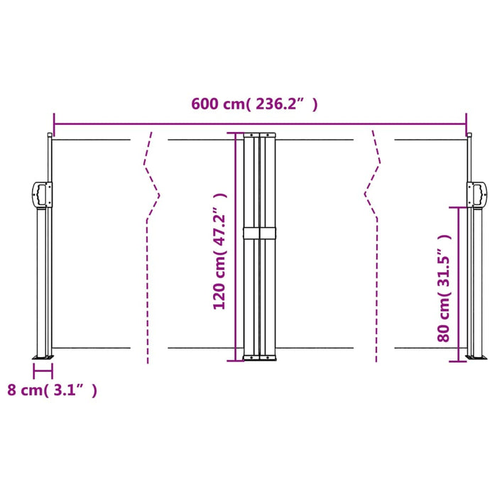 Copertină laterală retractabilă, crem, 120 x 600 cm - WALTI WALTI