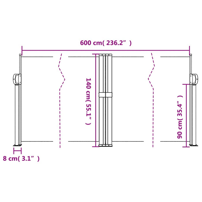 Copertină laterală retractabilă, crem, 140x600 cm - WALTI WALTI