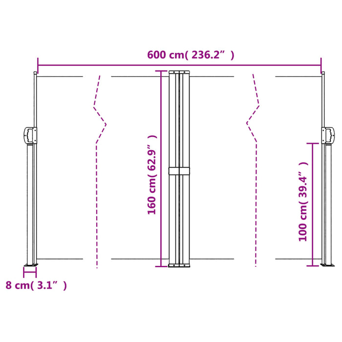 Copertină laterală retractabilă, bej, 160 x 600 cm - WALTI WALTI