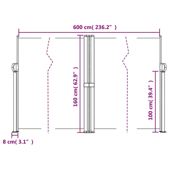 Copertină laterală retractabilă, alb, 160 x 600 cm - WALTI WALTI