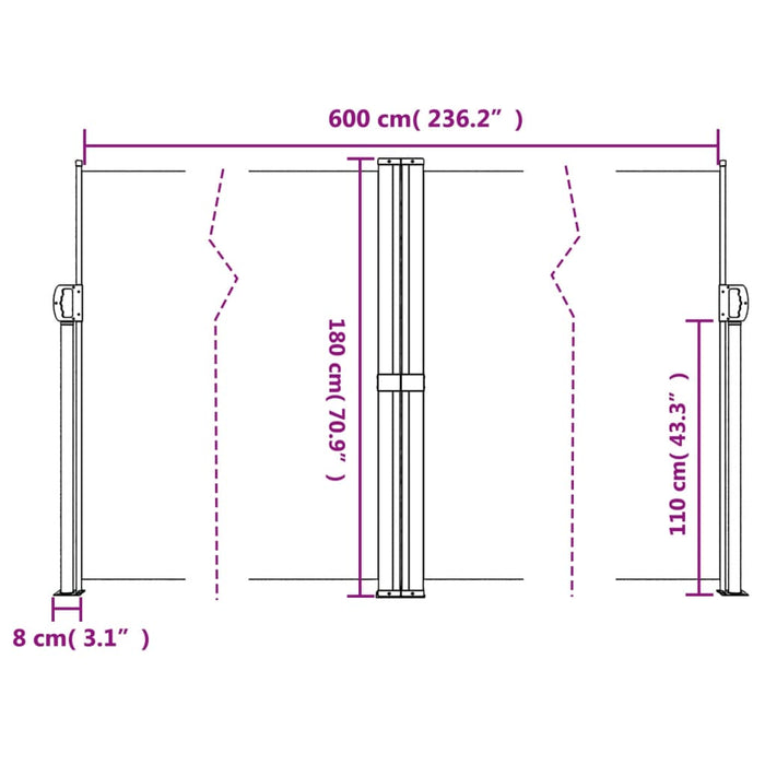 Copertină laterală retractabilă, crem, 180x600 cm - WALTI WALTI