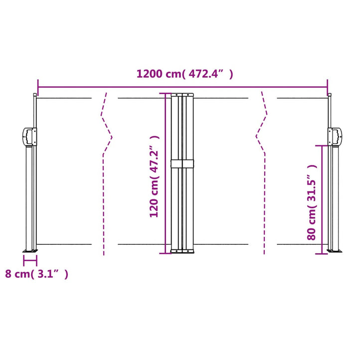 Copertină laterală retractabilă, crem, 120x1200 cm - WALTI WALTI