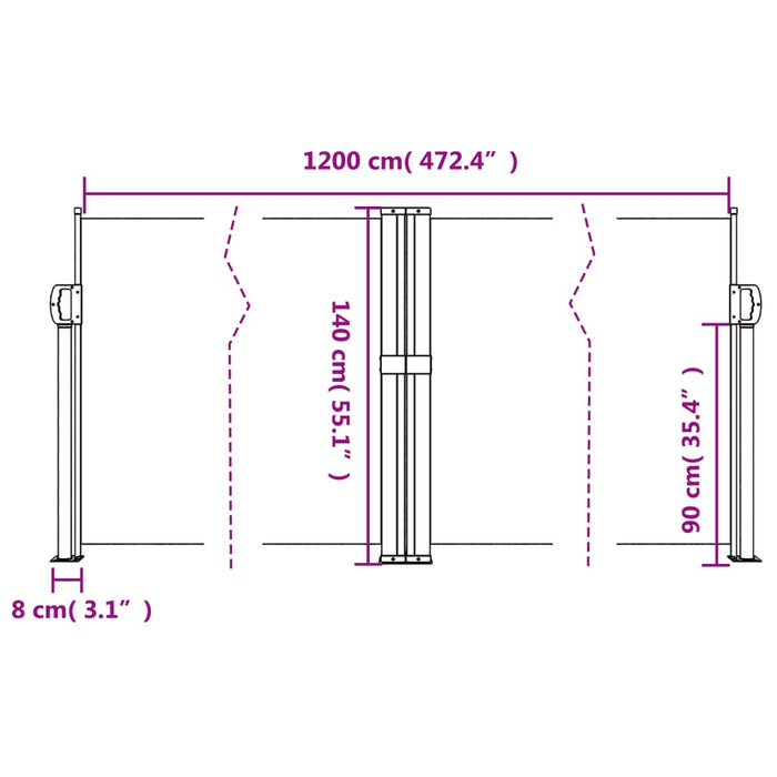 Copertină laterală retractabilă, negru, 140x1200 cm - WALTI WALTI