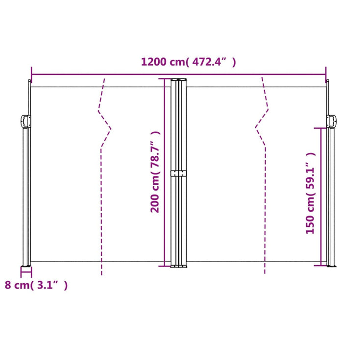 Copertină laterală retractabilă, crem, 200x1200 cm - WALTI WALTI