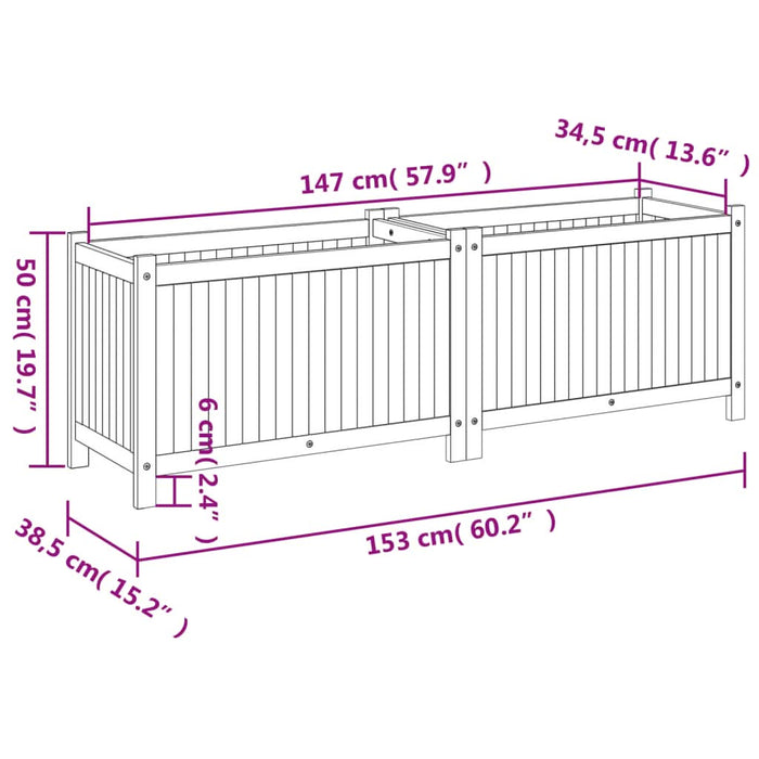 Jardinieră de grădină cu căptușeală 153x38,5x50 cm, lemn acacia - WALTI WALTI
