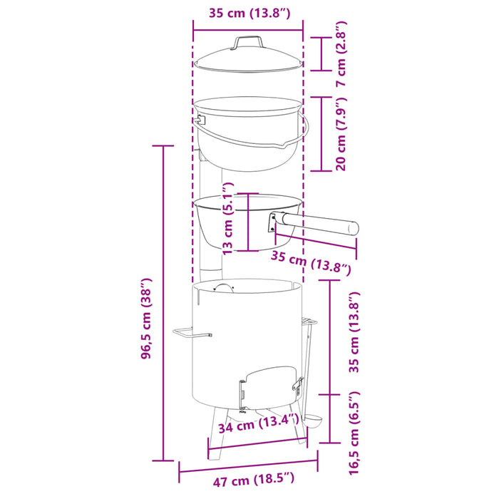 Sobă cu ceaun gulaș, coș de fum și capac, negru, oțel emailat - WALTI WALTI