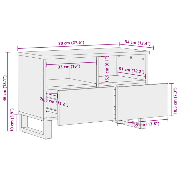 Dulap TV, alb, 70x34x46 cm, lemn masiv mango - WALTI WALTI
