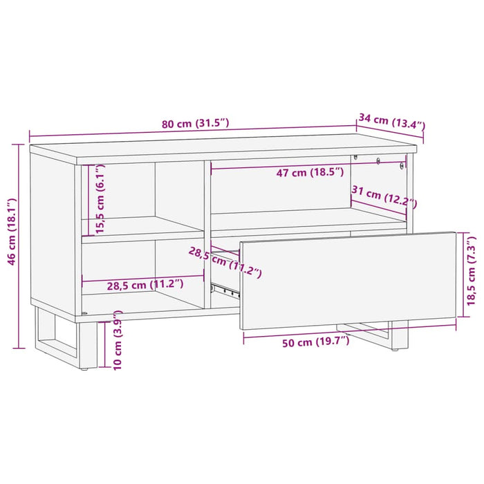 Dulap TV, 80x34x46 cm, lemn masiv de mango - WALTI WALTI