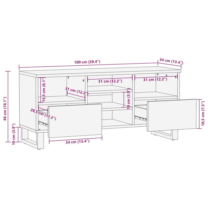 Dulap TV, 100x34x46 cm, lemn masiv de acacia - WALTI WALTI