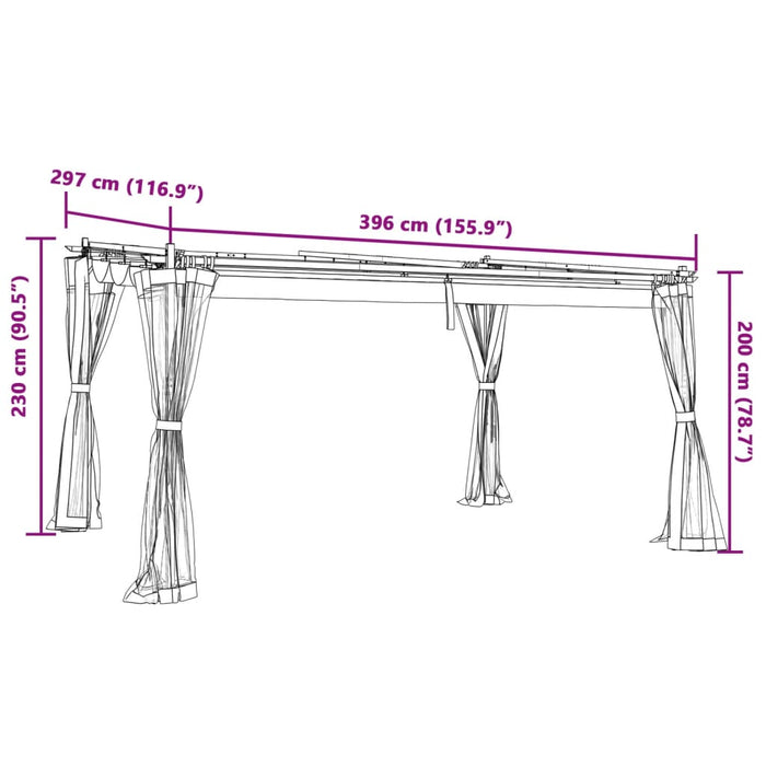 Foișor cu pereți din plasă, antracit, 4x3 m, oțel - WALTI WALTI