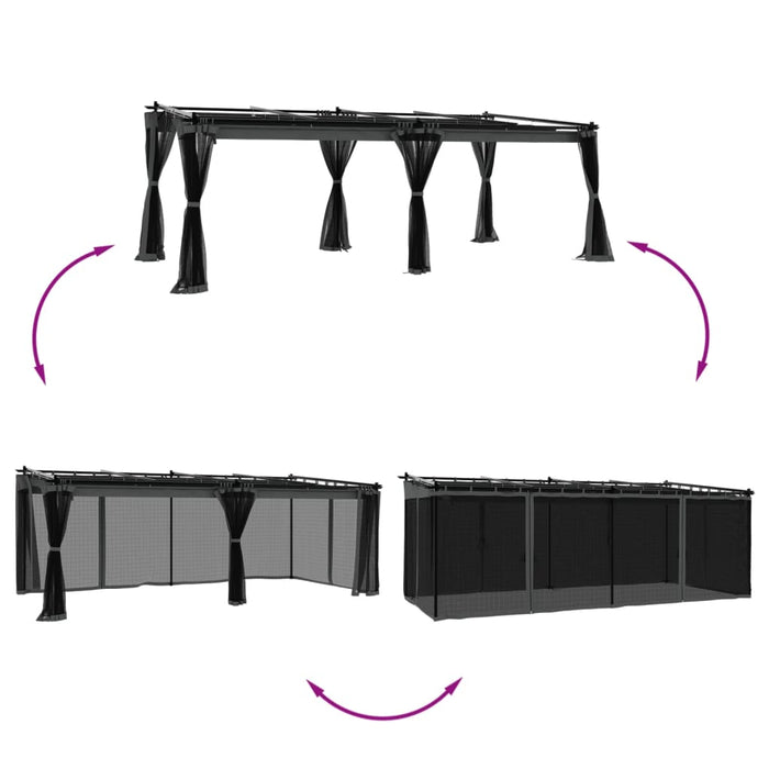 Foișor cu pereți din plasă, antracit, 6x3 m, oțel - WALTI WALTI