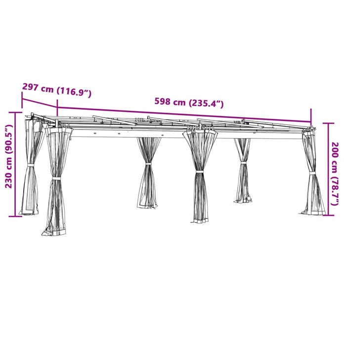 Foișor cu pereți din plasă, antracit, 6x3 m, oțel - WALTI WALTI