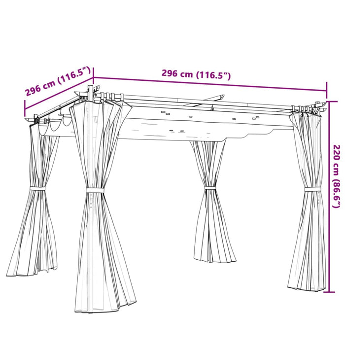 Pavilion cu draperii, gri taupe, 3x3 m, oțel - WALTI WALTI