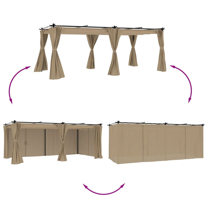 Pavilion cu draperii, gri taupe, 6x3 m, oțel WALTI