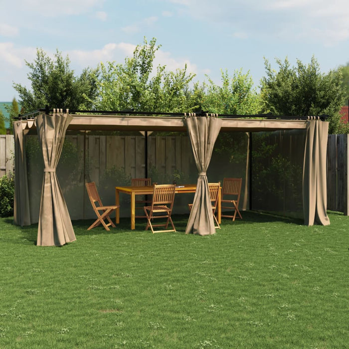 Pavilion cu draperii, gri taupe, 6x3 m, oțel WALTI