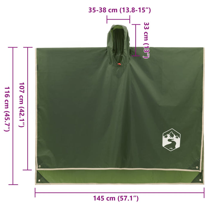 Poncho de ploaie cu glugă, design 2 în 1, verde, 223x145 cm - WALTI WALTI