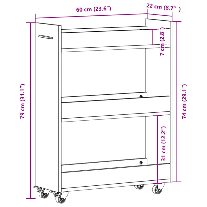 Dulap cu roți, gri beton, 60x22x79 cm, lemn prelucrat - WALTI WALTI