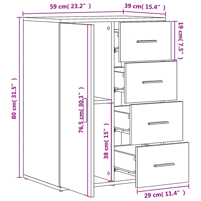 Servantă, stejar sonoma, 59x39x80 cm, lemn prelucrat WALTI