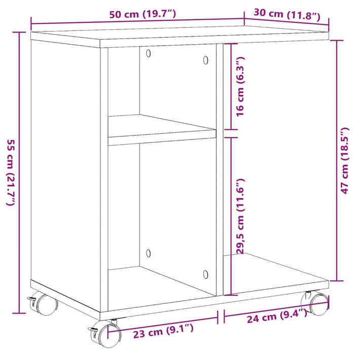 Masă laterală cu roți, gri beton, 50x30x55 cm, PAL - WALTI WALTI
