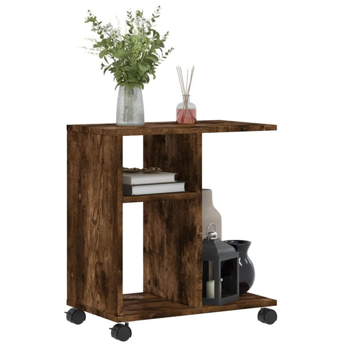 Masă laterală cu roți stejar fumuriu 50x30x55 cm lemn compozit - WALTI WALTI
