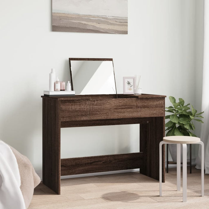 Masă de toaletă cu oglindă, stejar maro, 100x45x76 cm WALTI