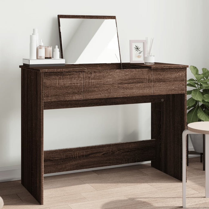 Masă de toaletă cu oglindă, stejar maro, 100x45x76 cm WALTI
