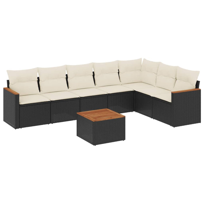 Set mobilier de grădină cu perne, 8 piese, negru, poliratan WALTI