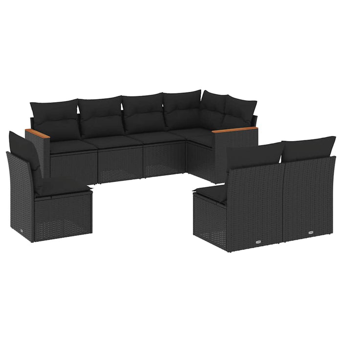 Set mobilier de grădină cu perne, 8 piese, negru, poliratan - WALTI WALTI