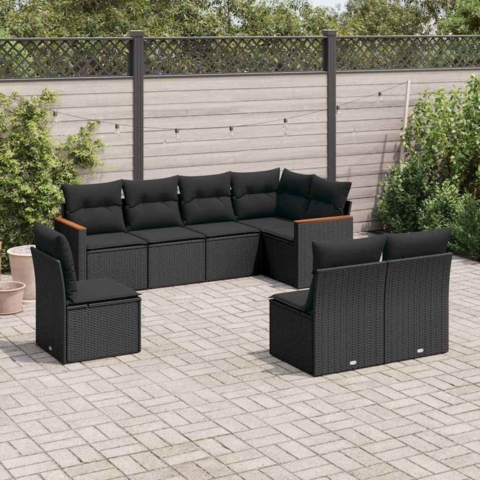 Set mobilier de grădină cu perne, 8 piese, negru, poliratan - WALTI WALTI