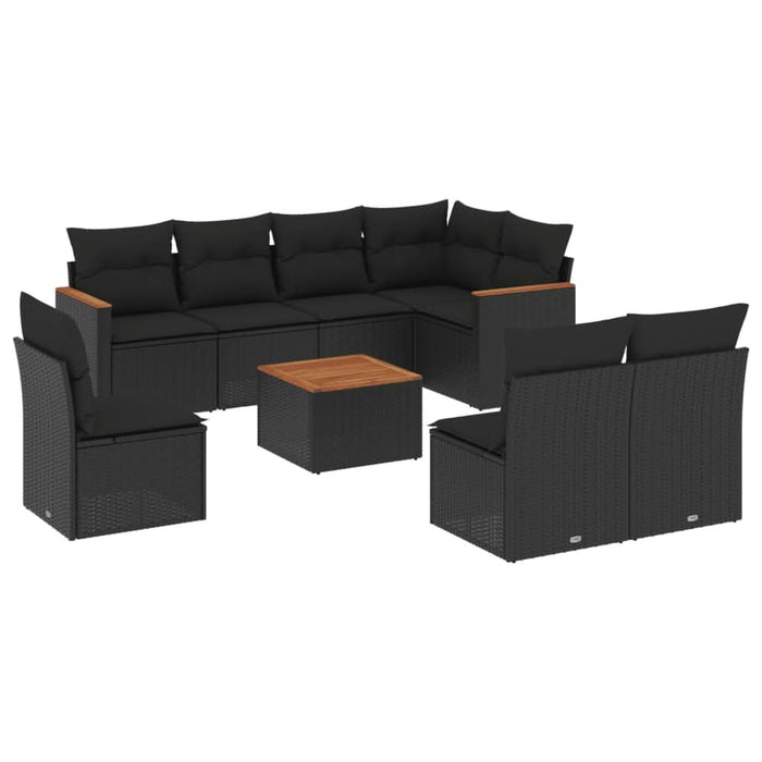 Set mobilier de grădină cu perne, 9 piese, negru, poliratan - WALTI WALTI